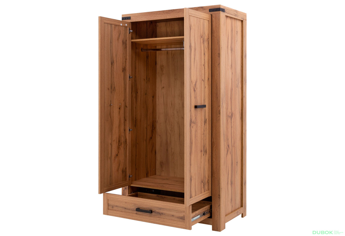 Skříň dvoudveřová se zásuvkou Mortiz 112x210x59.9 cm Dub wotan - Fotografie 3 Fotografie 3 - Skříň dvoudveřová se zásuvkou Mortiz 112x210x59.9 cm Dub wotan