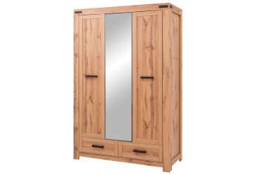 Skříň třídveřová se zrcadlem a zásuvkami Mortiz 137x210x59.8 cm Dub wotan