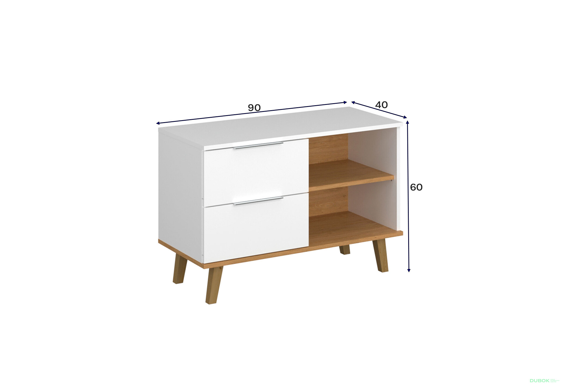 Fotografie 5 - Komoda 2s/90 bílá / dub kamenný Neptun