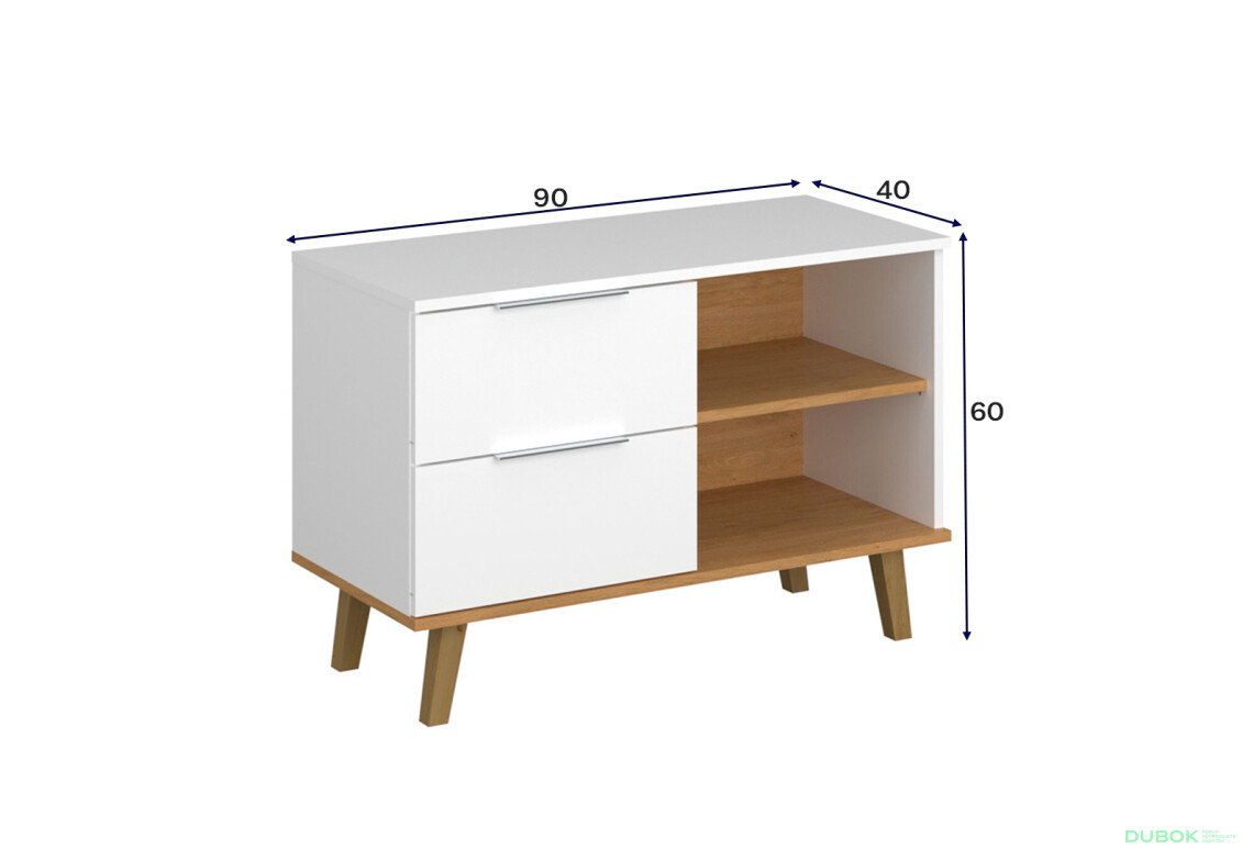 Fotografie 5 - Komoda 2s/90 bílá / dub kamenný Neptun