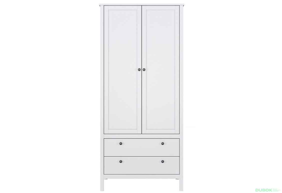 Skříň dvoudveřová se zásuvkami Ole 91x200x61 cm Bílá - Fotografie 1 Fotografie 1 - Skříň dvoudveřová se zásuvkami Ole 91x200x61 cm Bílá