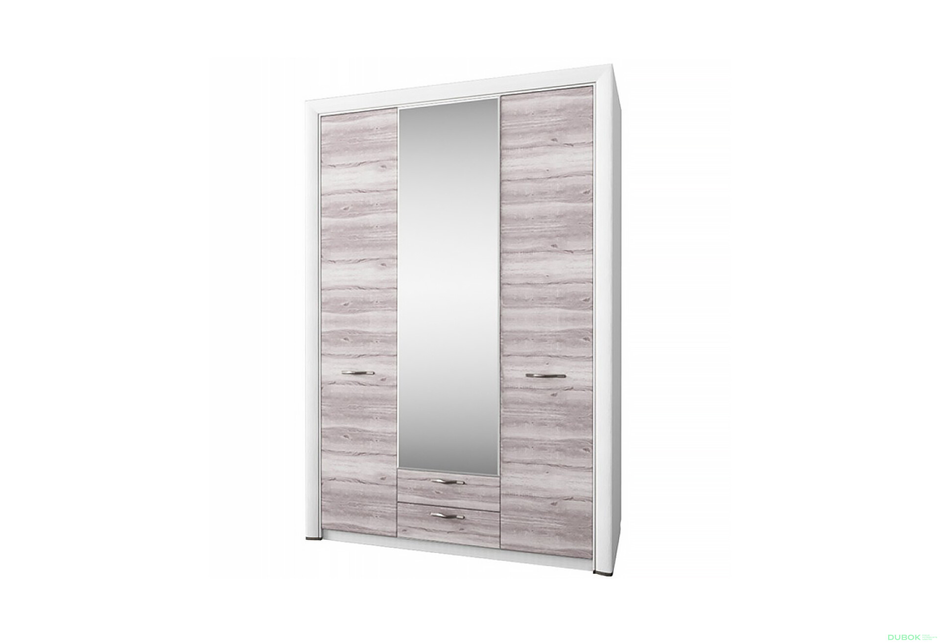 Fotografie 1 - Skříň třídveřová se zrcadlem a zásuvkami Olivia 136x217x60 cm Krém / Dub ancona