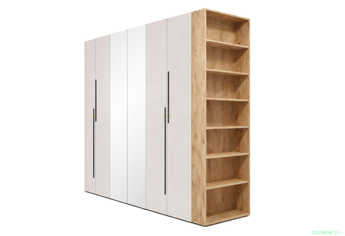 Skříň 6D 260 cm se zrcadlem dub appalačský / kašmír Space