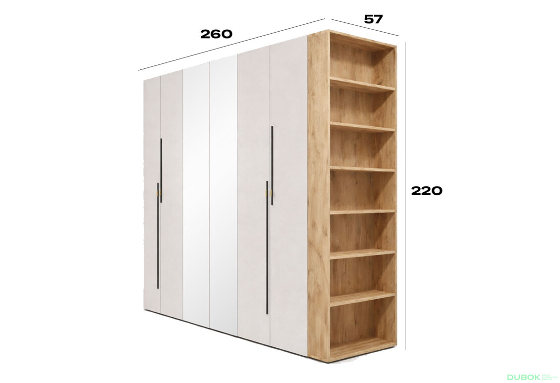 Fotografie 3 - Skříň 6D 260 cm se zrcadlem dub appalačský / kašmír Space