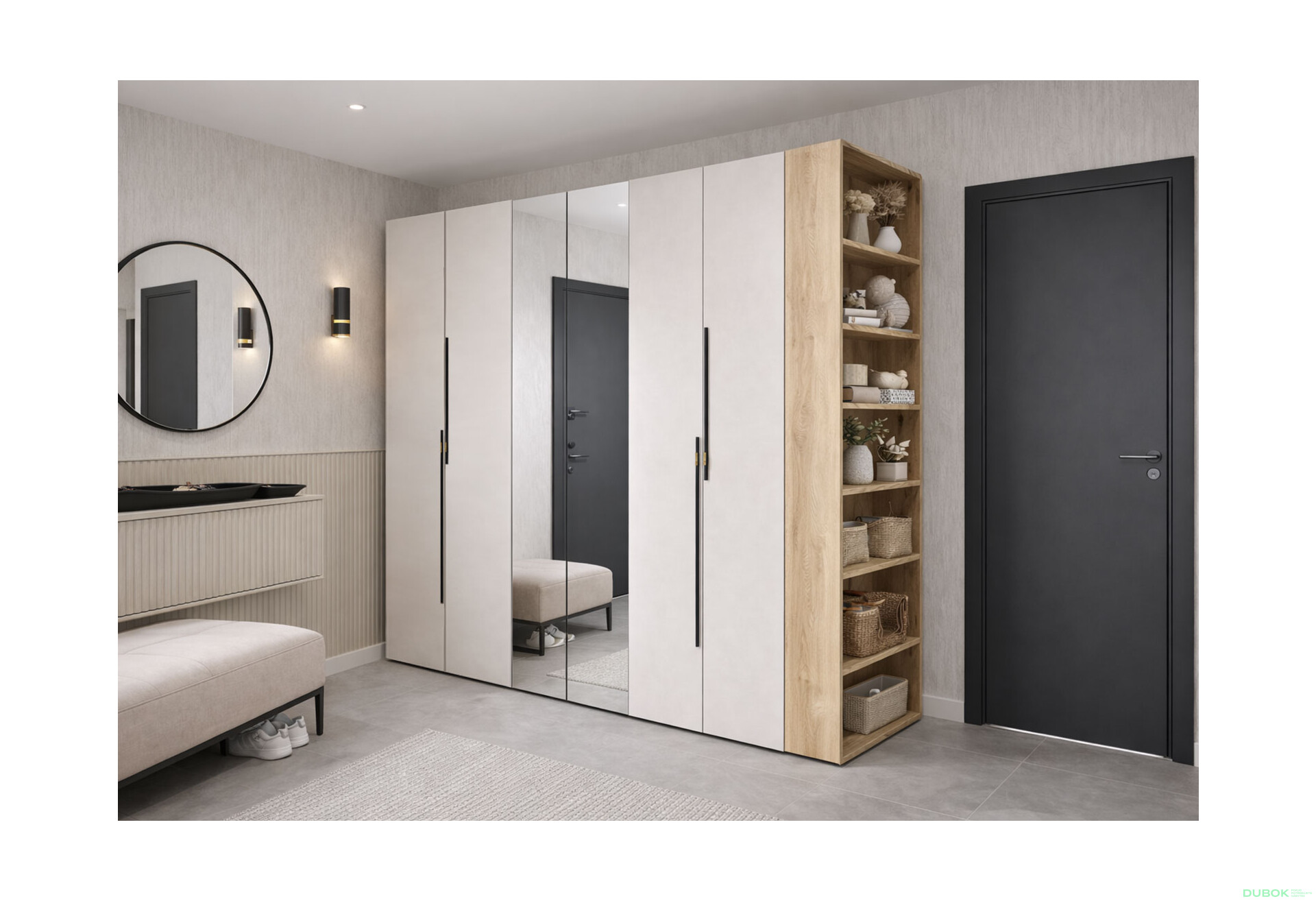 Fotografie 2 - Skříň 6D 260 cm se zrcadlem dub appalačský / kašmír Space