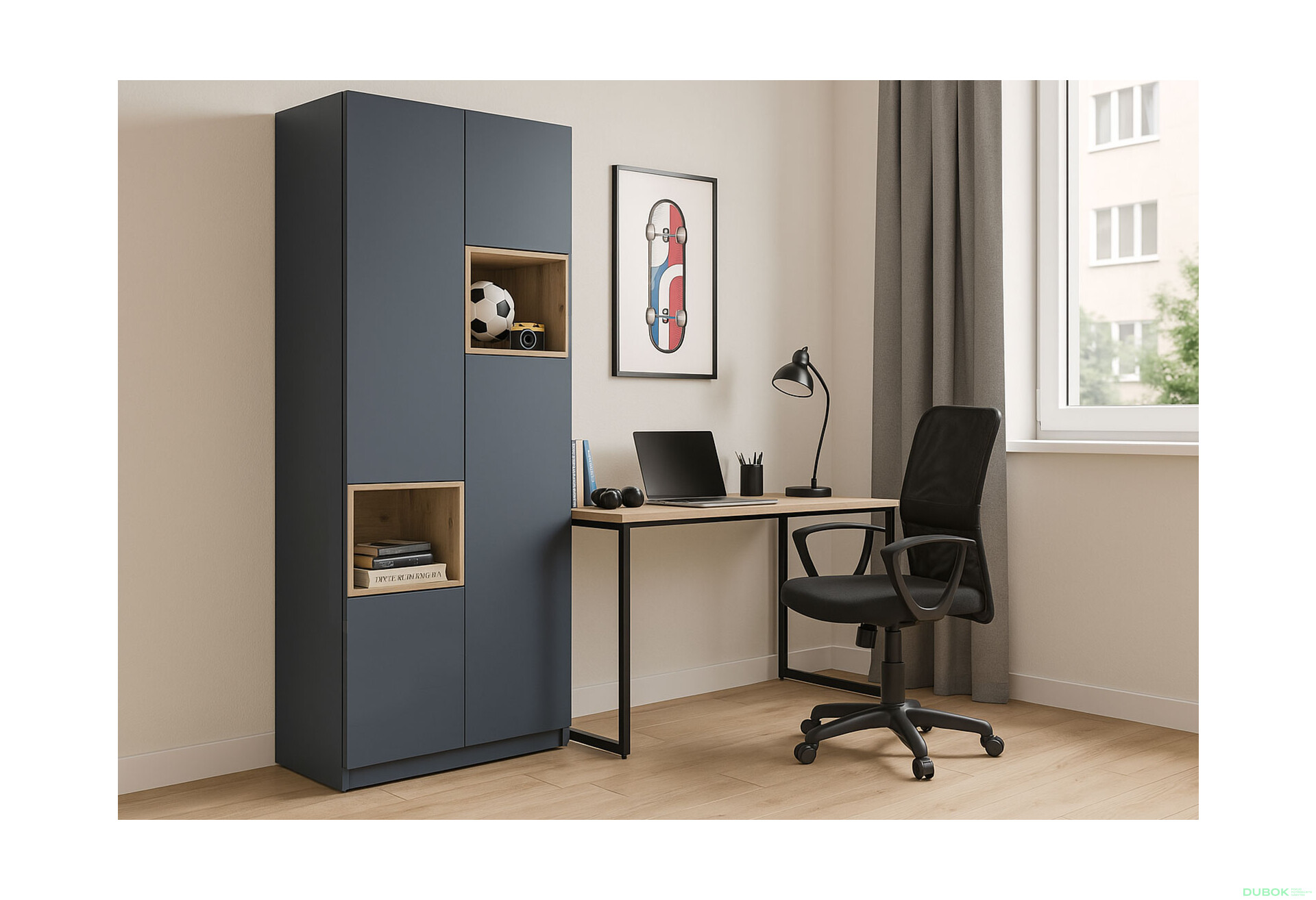 Fotografie 2 - Skříň Dale 2D s výklenkem 115.2х52х220 cm grafit / dub evoke