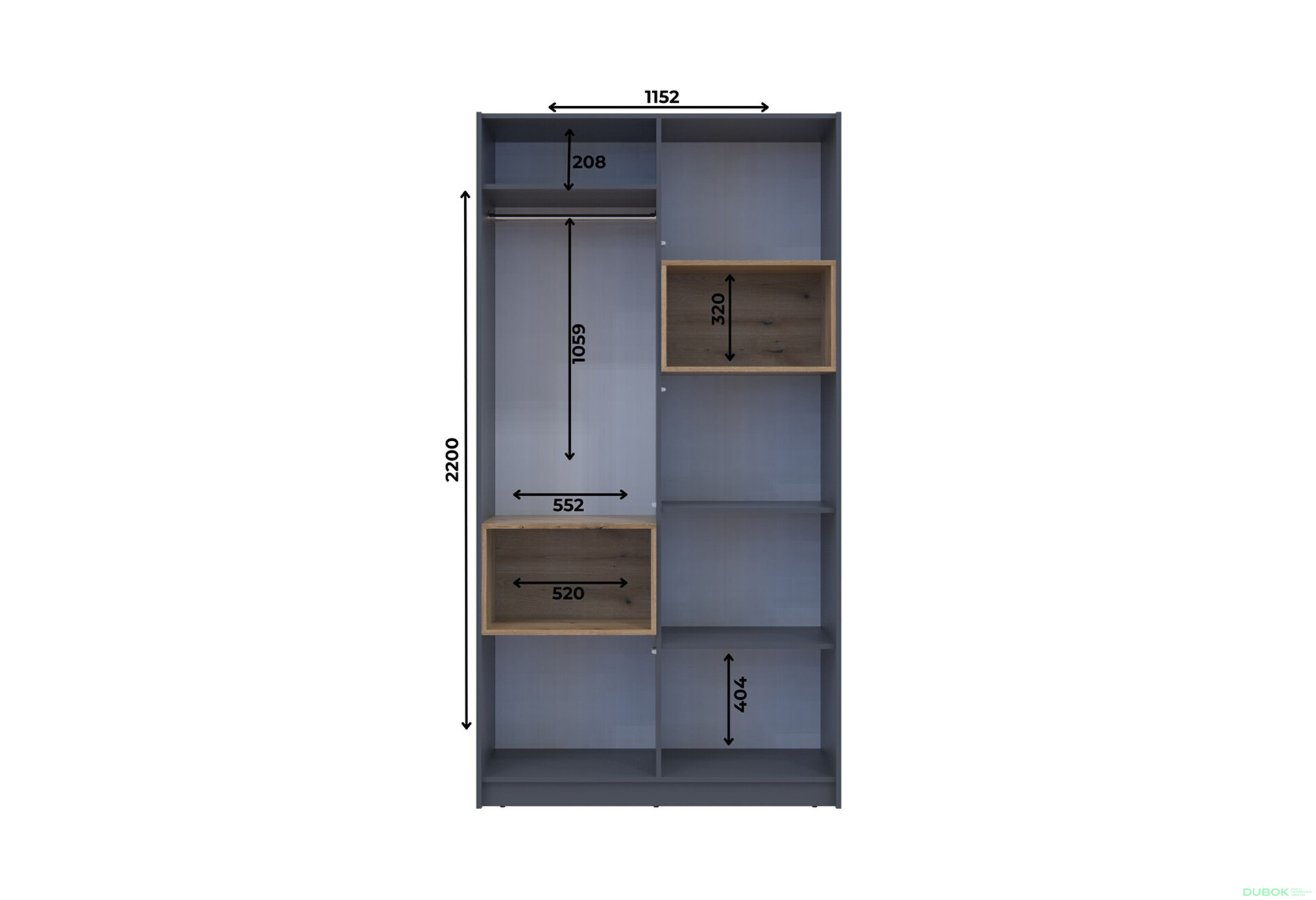 Fotografie 13 - Skříň Dale 2D s výklenkem 115.2х52х220 cm grafit / dub evoke