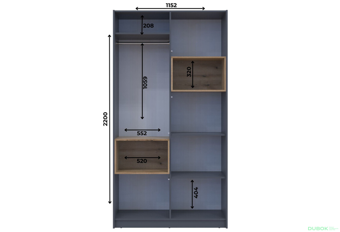 Fotografie 13 - Skříň Dale 2D s výklenkem 115.2х52х220 cm grafit / dub evoke
