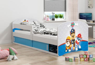Postel Luki 1 bílé Tlapková patrola 80x160 cm s roštem, matrací