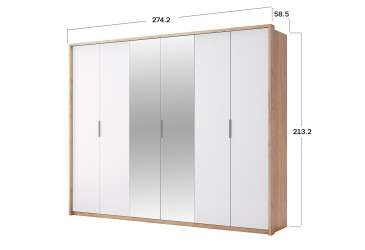 Skříň 6D se zrcadly série N, dub kraft / bílá Asti