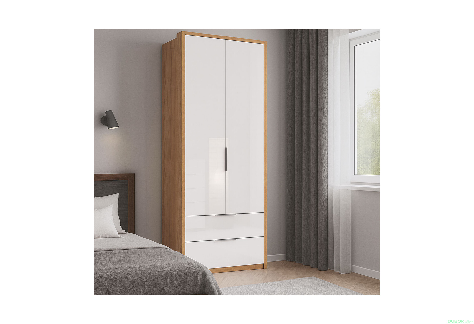 Fotografie 3 - Skříň 2D 2Š bez zrcadel, série N, dub kraft / bílá Asti