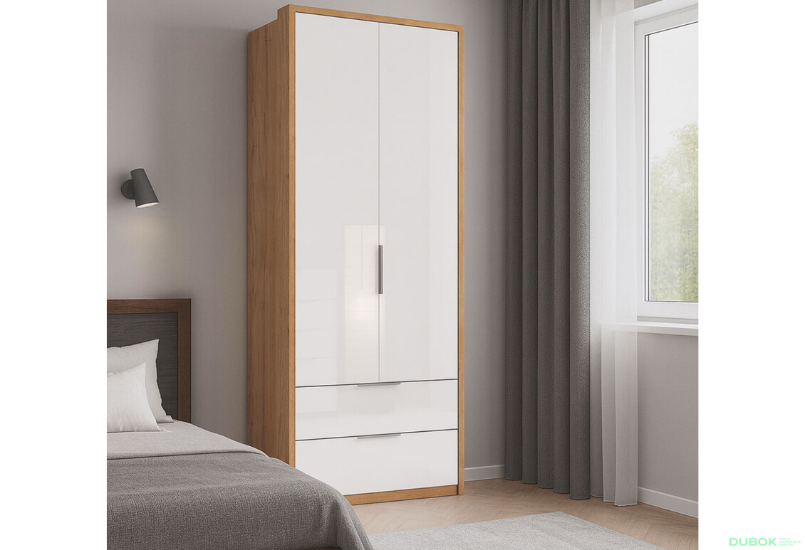 Fotografie 3 - Skříň 2D 2Š bez zrcadel, série N, dub kraft / bílá Asti