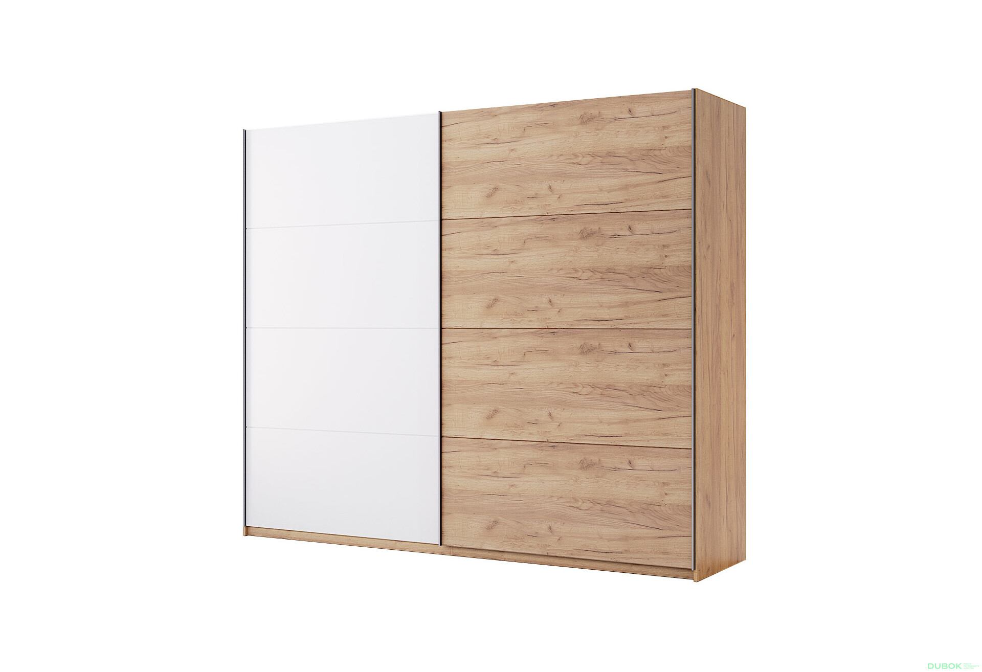 Skříň s posuvnými dveřmi 2,5x2,1m (Dveře Dub Kraft/Lesklá Bílá) série N Asti - Fotografie 1 Fotografie 1 - Skříň s posuvnými dveřmi 2,5x2,1m (Dveře Dub Kraft/Lesklá Bílá) série N Asti