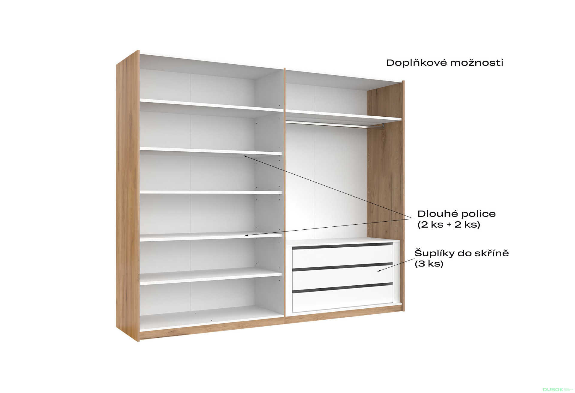 Skříň s posuvnými dveřmi 2,5x2,1m (Dveře Dub Kraft/Lesklá Bílá) série N Asti - Fotografie 3 Fotografie 3 - Skříň s posuvnými dveřmi 2,5x2,1m (Dveře Dub Kraft/Lesklá Bílá) série N Asti