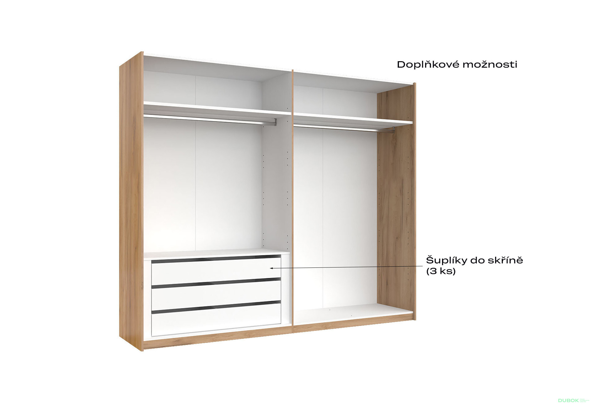 Skříň s posuvnými dveřmi 2,5x2,1m (Dveře Dub Kraft/Lesklá Bílá) série N Asti - Fotografie 4 Fotografie 4 - Skříň s posuvnými dveřmi 2,5x2,1m (Dveře Dub Kraft/Lesklá Bílá) série N Asti