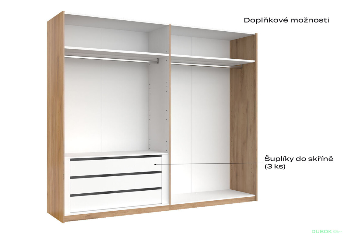 Skříň s posuvnými dveřmi 2,5x2,1m (Dveře Dub Kraft/Lesklá Bílá) série N Asti - Fotografie 4 Fotografie 4 - Skříň s posuvnými dveřmi 2,5x2,1m (Dveře Dub Kraft/Lesklá Bílá) série N Asti