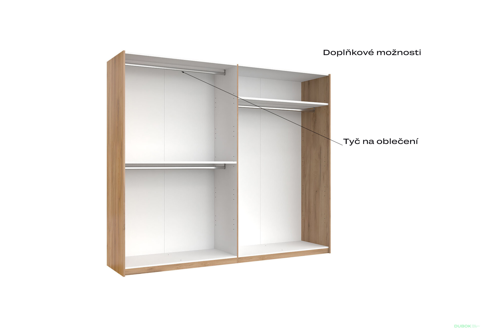 Skříň s posuvnými dveřmi 2,5x2,1m (Dveře Dub Kraft/Lesklá Bílá) série N Asti - Fotografie 5 Fotografie 5 - Skříň s posuvnými dveřmi 2,5x2,1m (Dveře Dub Kraft/Lesklá Bílá) série N Asti