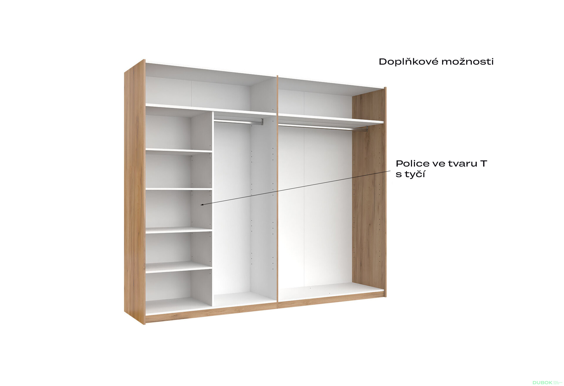 Skříň s posuvnými dveřmi 2,5x2,1m (Dveře Dub Kraft/Lesklá Bílá) série N Asti - Fotografie 6 Fotografie 6 - Skříň s posuvnými dveřmi 2,5x2,1m (Dveře Dub Kraft/Lesklá Bílá) série N Asti