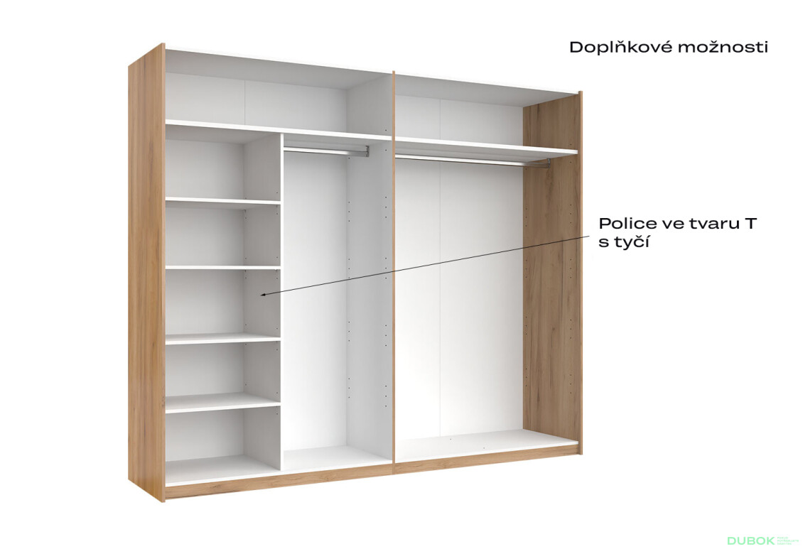 Skříň s posuvnými dveřmi 2,5x2,1m (Dveře Dub Kraft/Lesklá Bílá) série N Asti - Fotografie 6 Fotografie 6 - Skříň s posuvnými dveřmi 2,5x2,1m (Dveře Dub Kraft/Lesklá Bílá) série N Asti