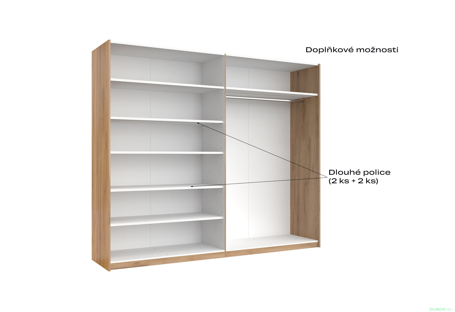 Skříň s posuvnými dveřmi 2,5x2,1m (Dveře Dub Kraft/Lesklá Bílá) série N Asti - Fotografie 7 Fotografie 7 - Skříň s posuvnými dveřmi 2,5x2,1m (Dveře Dub Kraft/Lesklá Bílá) série N Asti
