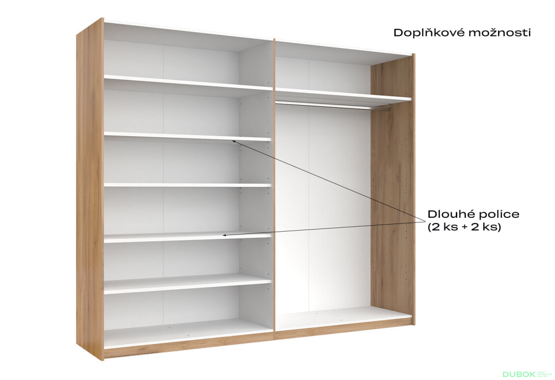 Skříň s posuvnými dveřmi 2,5x2,1m (Dveře Dub Kraft/Lesklá Bílá) série N Asti - Fotografie 7 Fotografie 7 - Skříň s posuvnými dveřmi 2,5x2,1m (Dveře Dub Kraft/Lesklá Bílá) série N Asti