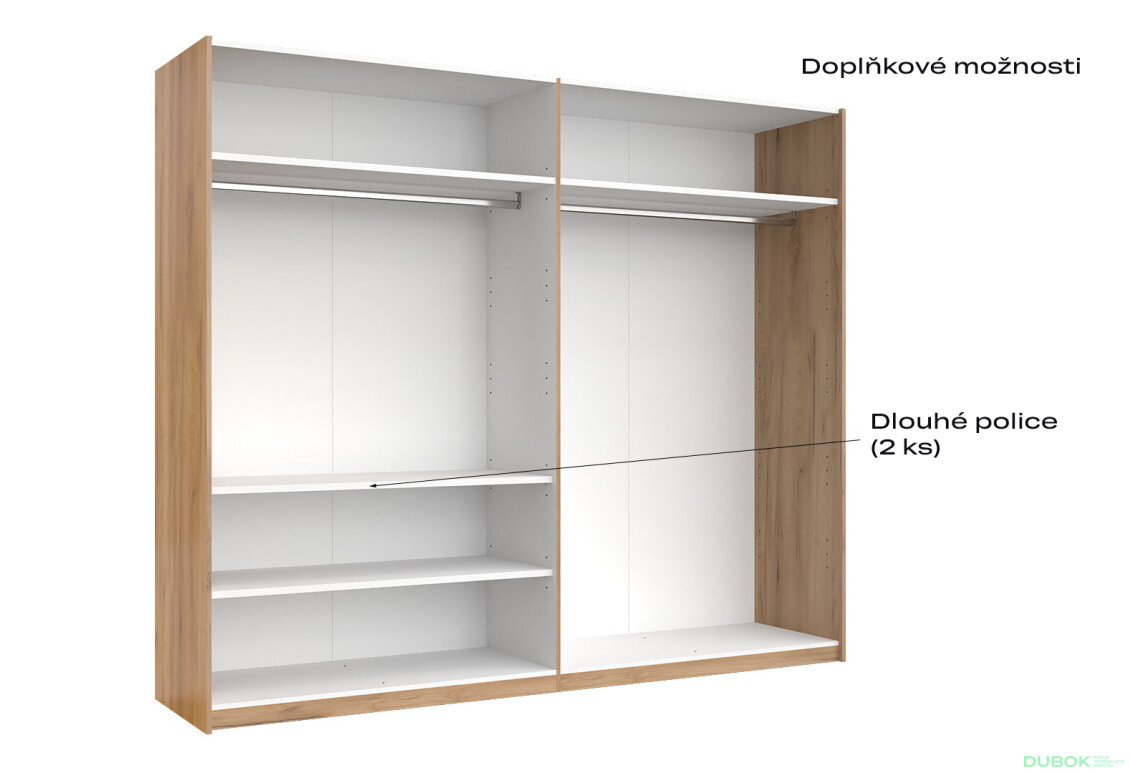 Skříň s posuvnými dveřmi 2,5x2,1m (Dveře Dub Kraft/Lesklá Bílá) série N Asti - Fotografie 8 Fotografie 8 - Skříň s posuvnými dveřmi 2,5x2,1m (Dveře Dub Kraft/Lesklá Bílá) série N Asti
