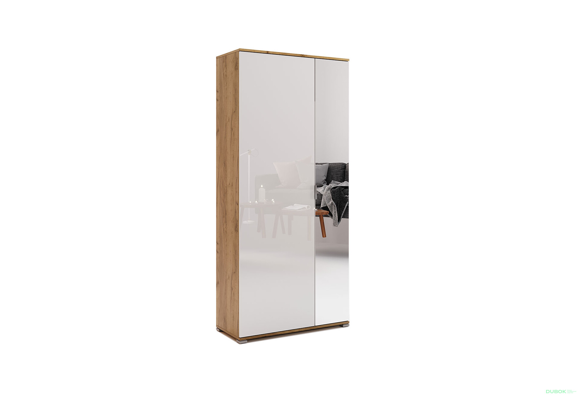 Skříň 2D se zrcadlem dub kraft / bílá Asti - Fotografie 2 Fotografie 2 - Skříň 2D se zrcadlem dub kraft / bílá Asti