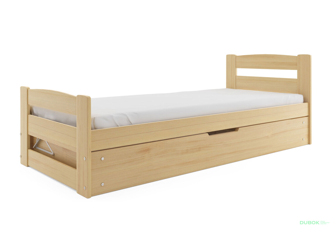 Postel Erni borovice 90x200 cm s roštem, úložným prostorem, s matrací