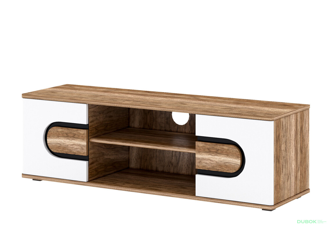 TV stolek 2d dub craft zlatý / bílý lesk Rodan