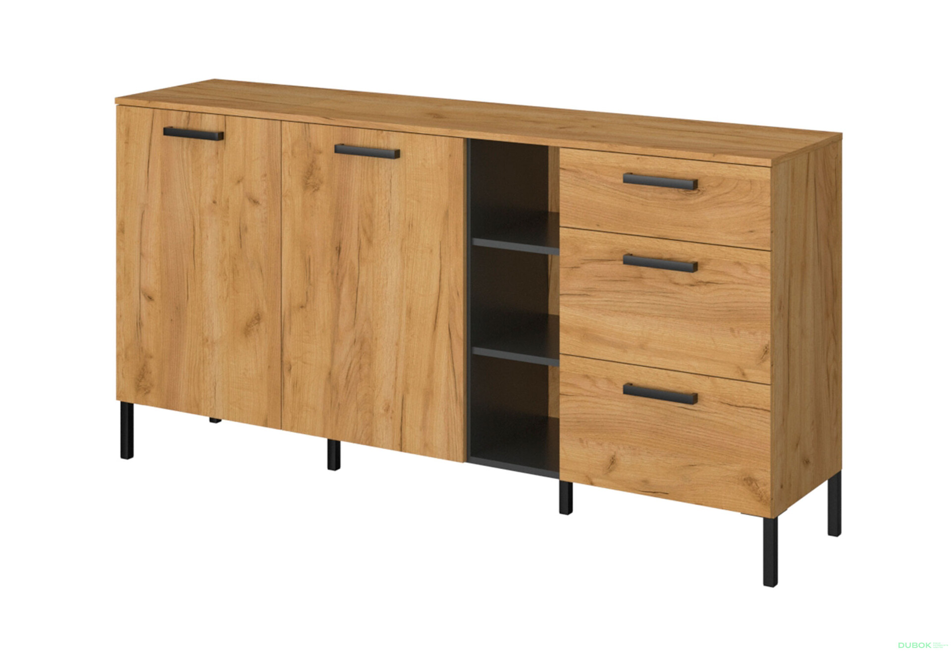 Komoda 2d3s dub craft zlatý / antracit Santes - Fotografie 1 Fotografie 1 - Komoda 2d3s dub craft zlatý / antracit Santes