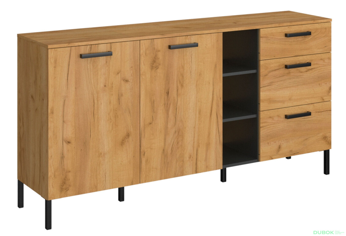 Komoda 2d3s dub craft zlatý / antracit Santes - Fotografie 2 Fotografie 2 - Komoda 2d3s dub craft zlatý / antracit Santes