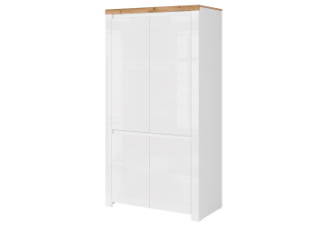 Skříň čtyřdveřová Vigo 106x202x56 cm Bílý lesk / Dub wotan