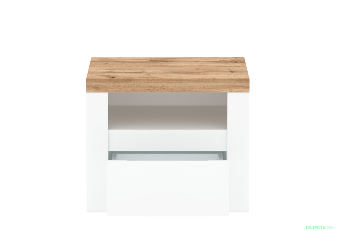 Noční stolek 1s bílý lesk / dub wotan Vigo - Fotografie 2 Fotografie 2 - Noční stolek 1s bílý lesk / dub wotan Vigo