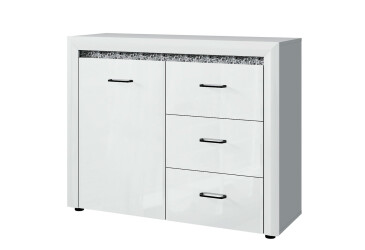 Komoda 1d3s bílý lesk WhiteBlack