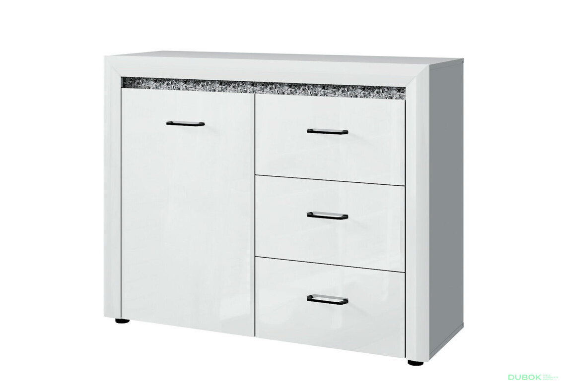 Komoda 1d3s bílý lesk WhiteBlack
