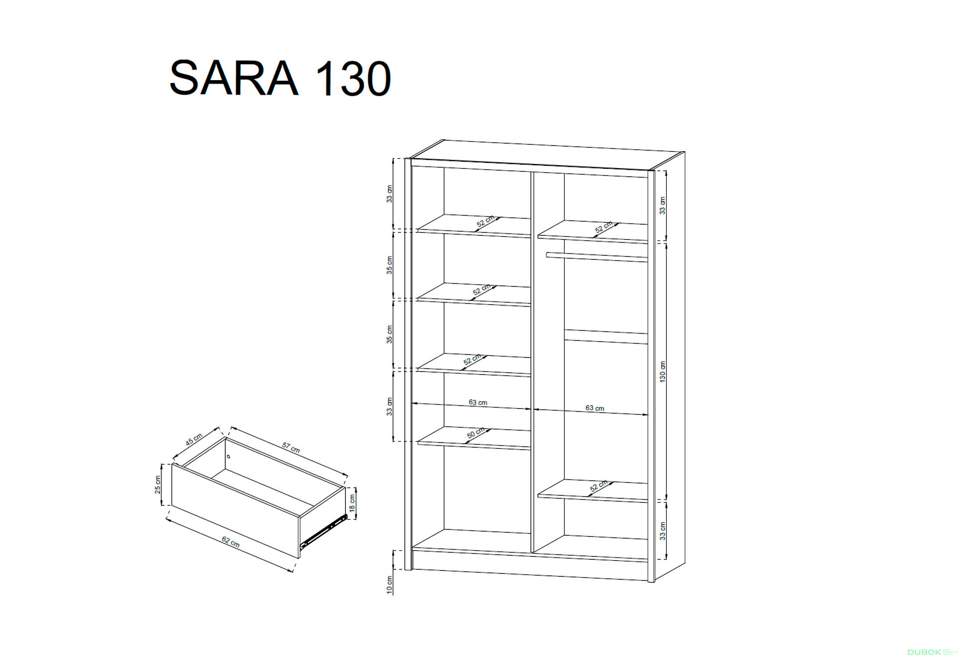 Fotografie 4 - Skříň Sara 130 bílý / dub sonoma