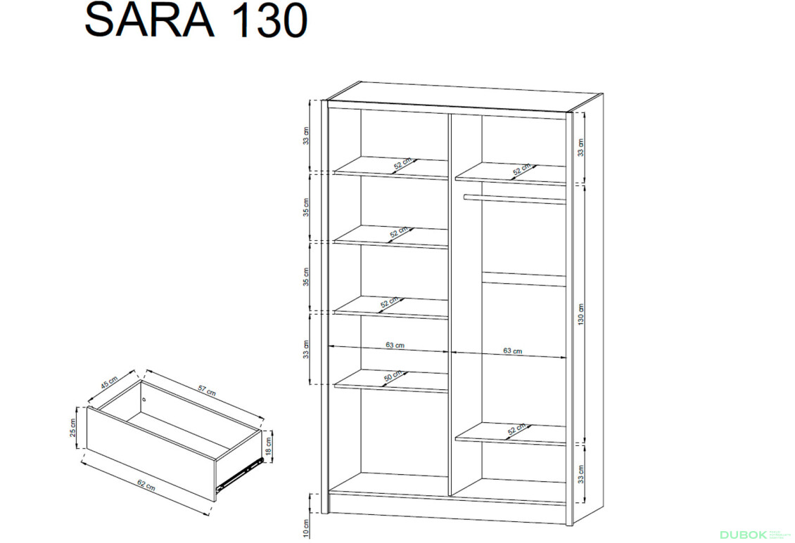 Fotografie 4 - Skříň Sara 130 bílý / dub sonoma