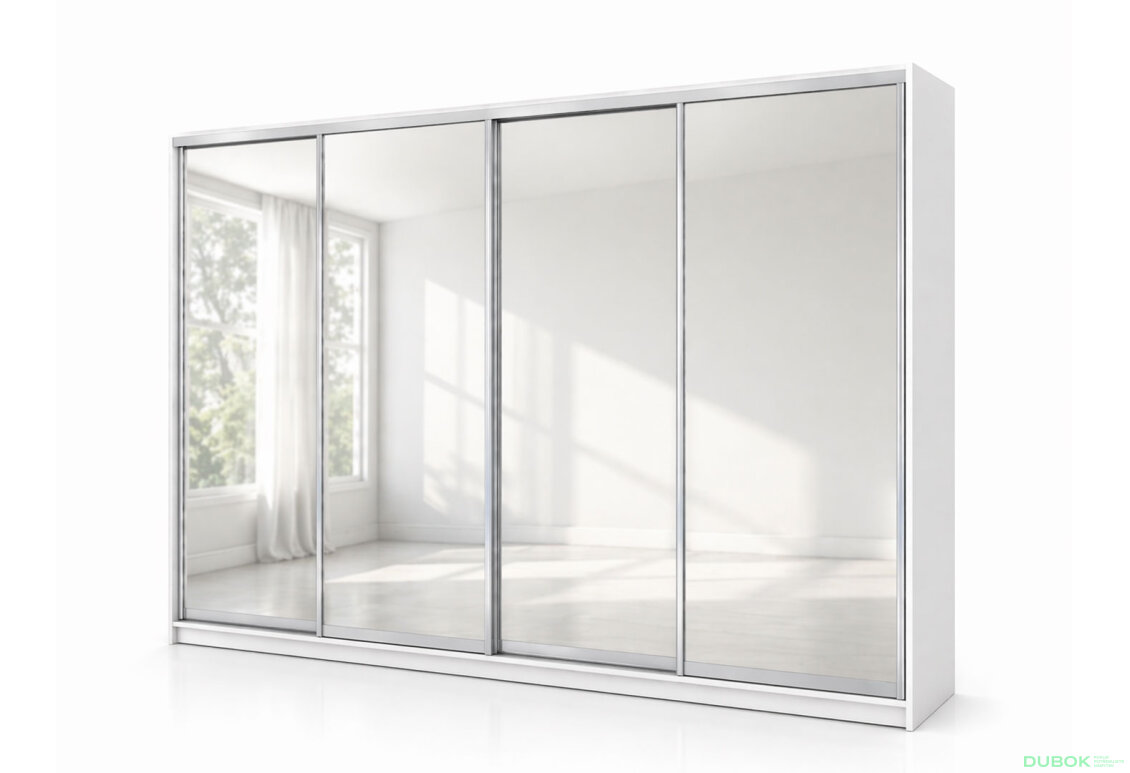 Skříň s posuvnými dveřmi 2200x3000x600 4 zrcadla nymphaea alba, profil stříbrný