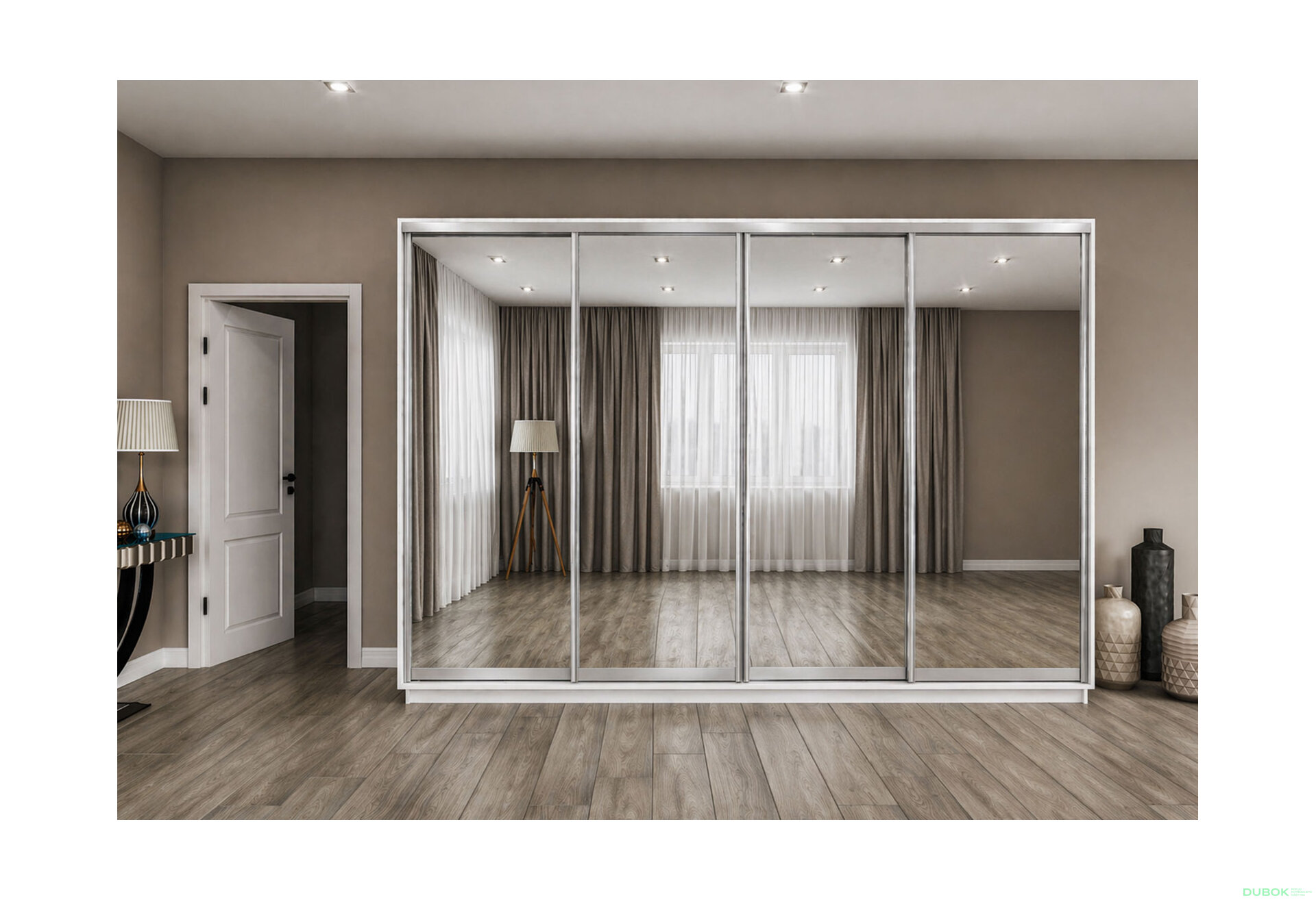 Fotografie 2 - Skříň s posuvnými dveřmi 2200x3000x600 4 zrcadla nymphaea alba, profil stříbrný