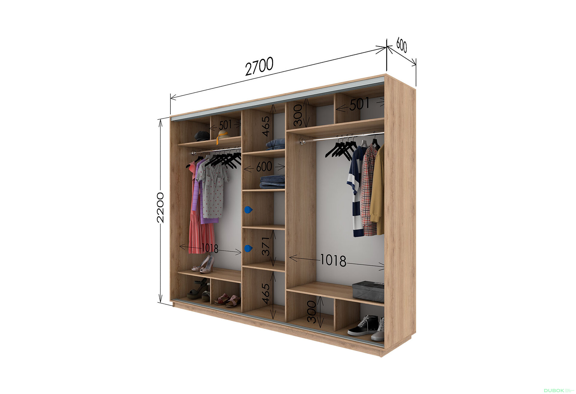 Fotografie 3 - Skříň s posuvnými dveřmi 2200x2700x600 3LTD Dub Sonoma, profil stříbrný