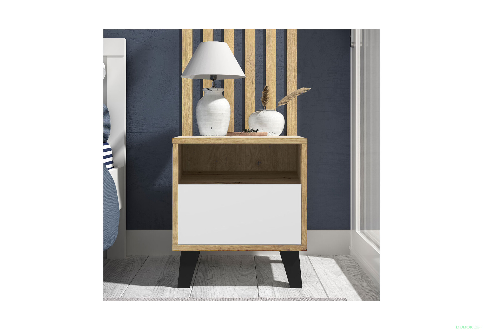 Fotografie 2 - Noční stolek Borg 1s dub artisan / bílý