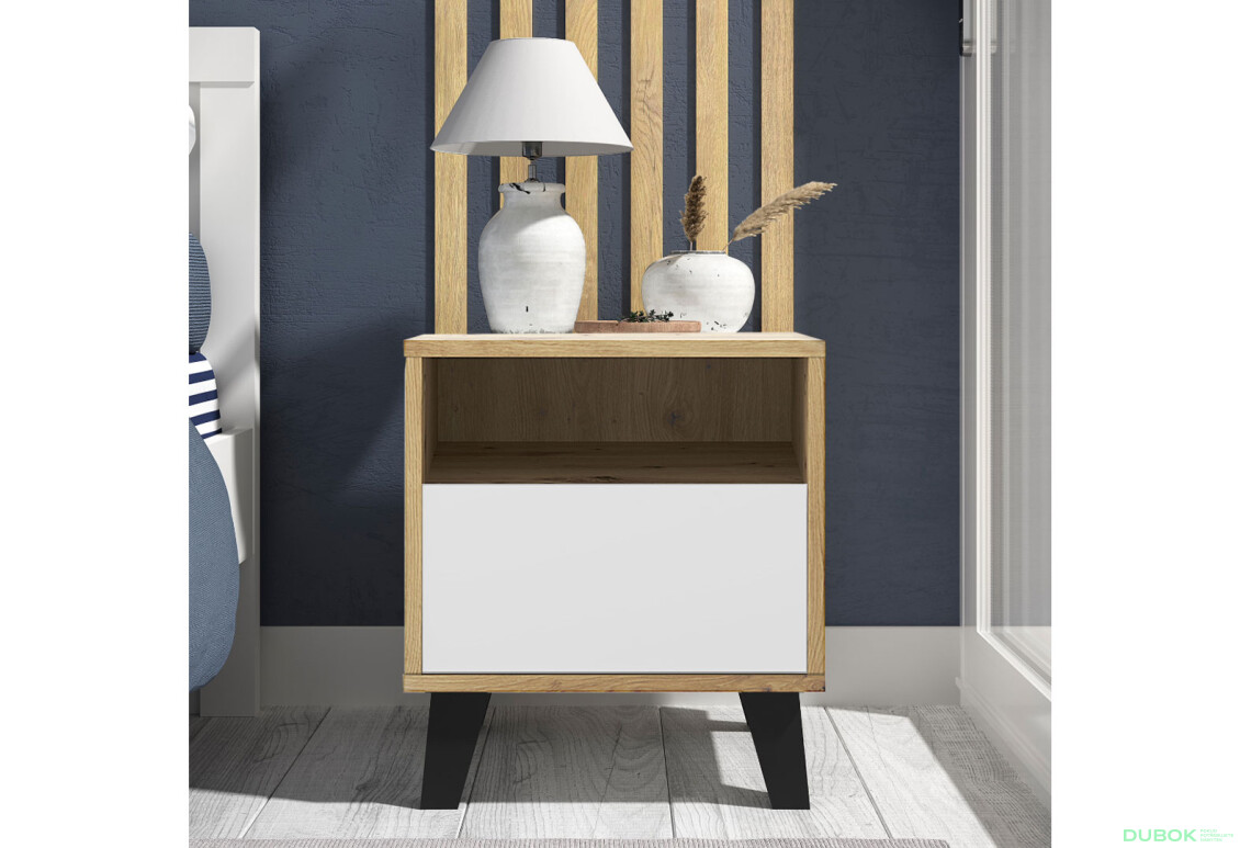 Fotografie 2 - Noční stolek Borg 1s dub artisan / bílý
