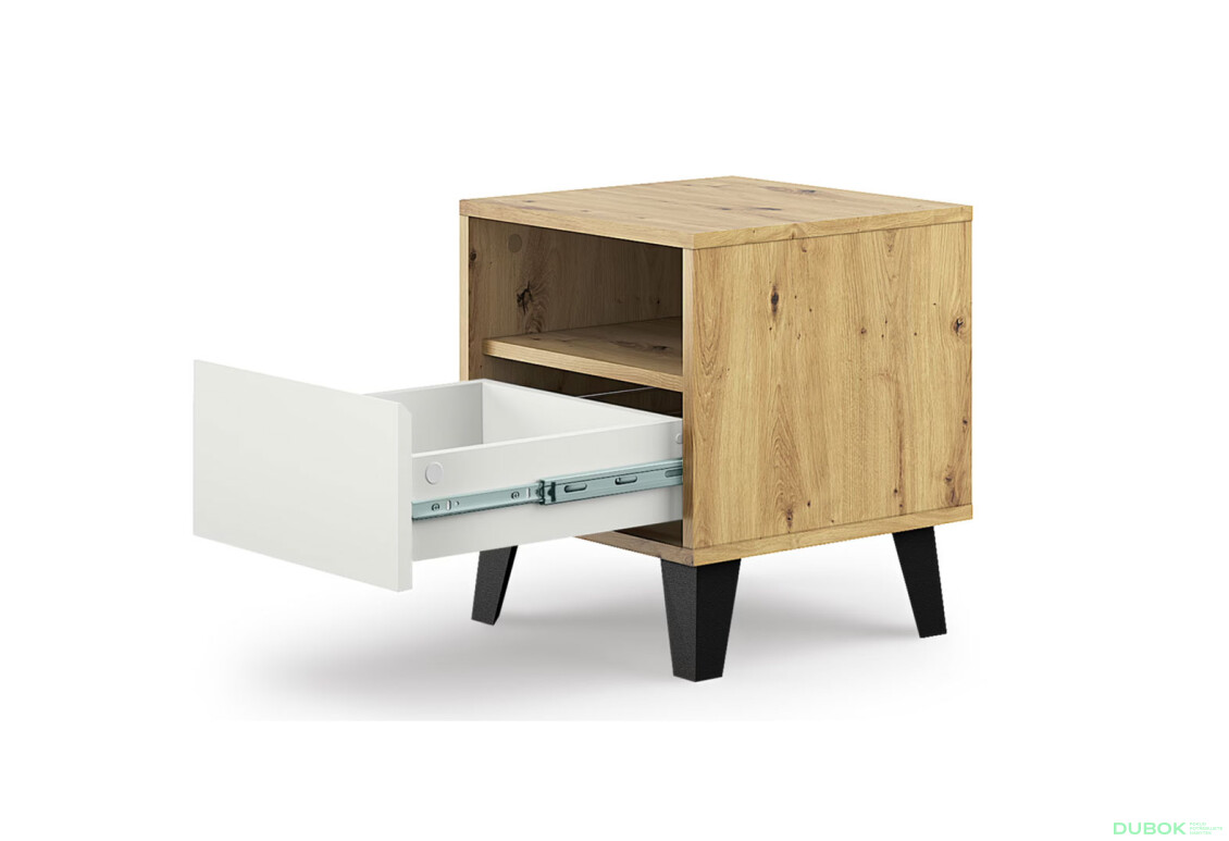 Fotografie 4 - Noční stolek Borg 1s dub artisan / bílý