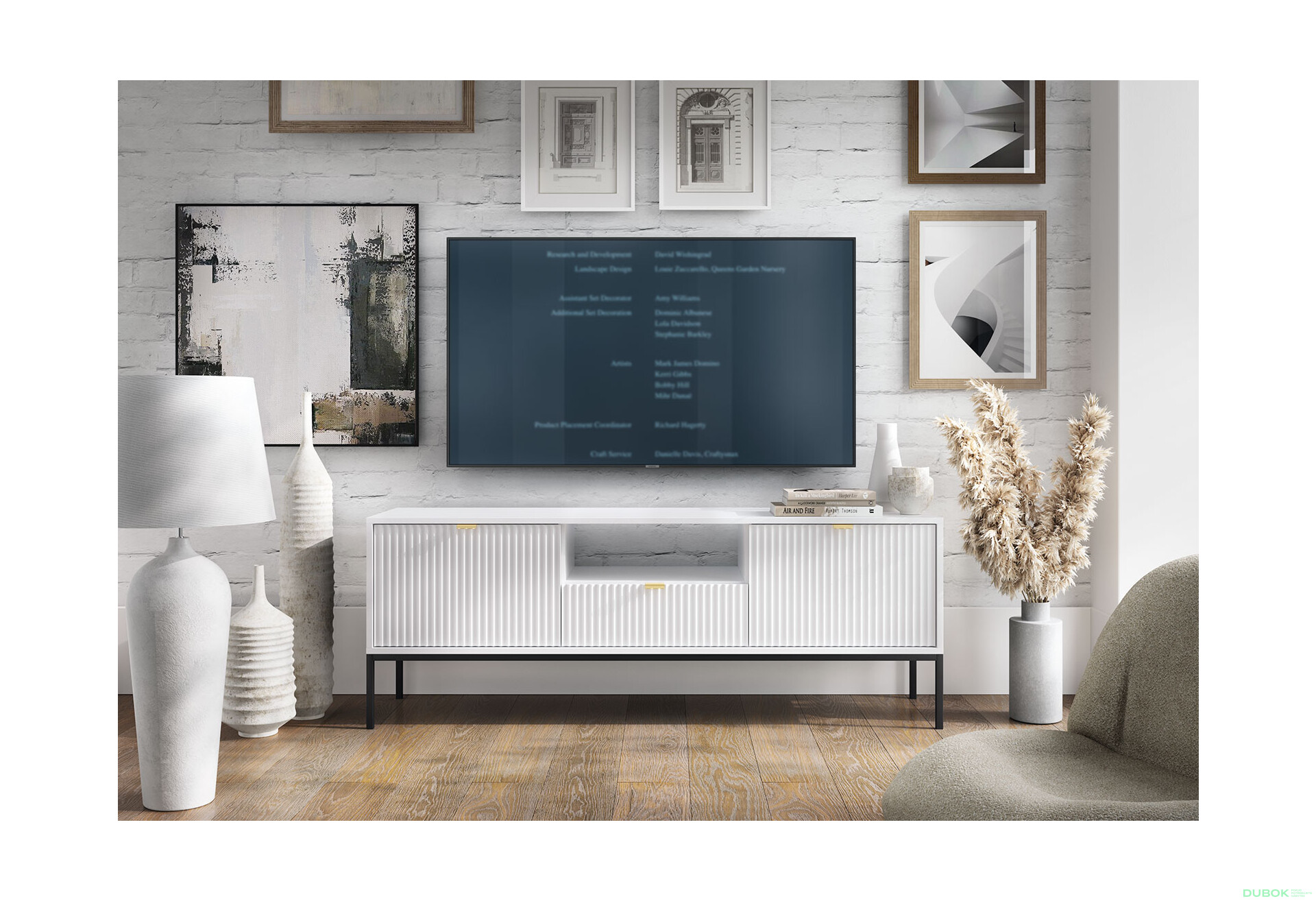 Fotografie 4 - TV stolek RTV154 bílý Nova Černé nohy / zlatý úchytky