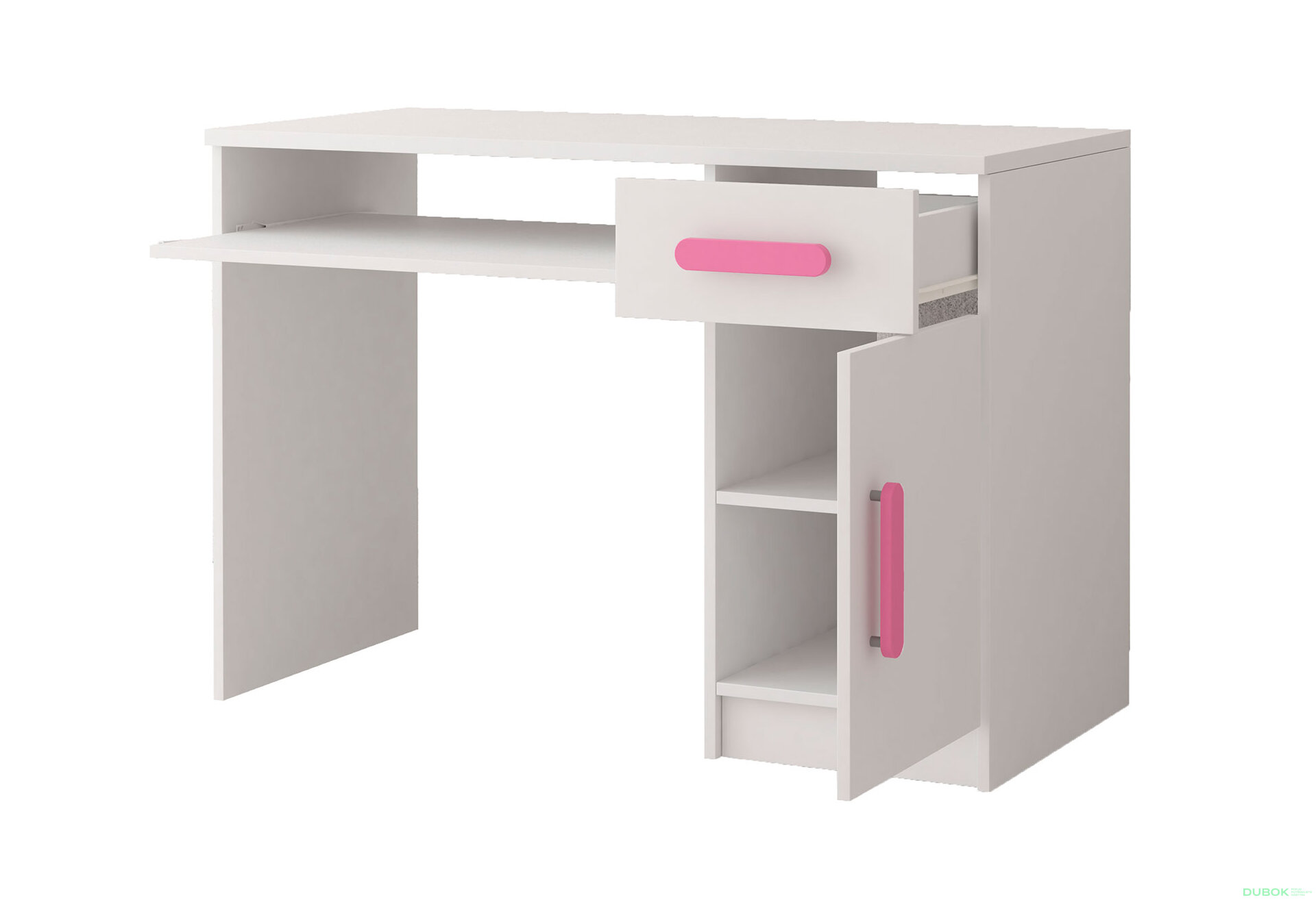 Fotografie 2 - Psací stůl Smyk bílá, úchytky růžový Idczak meble