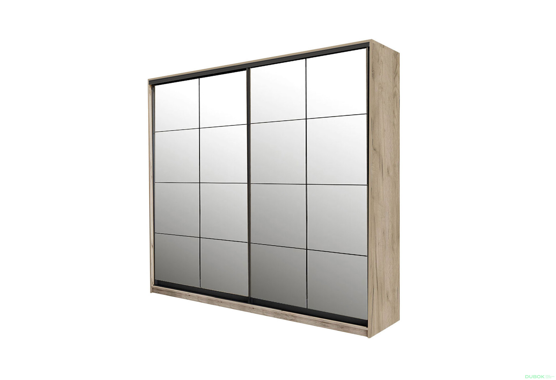Fotografie 1 - Skříň s posuvnými dveřmi 2 zrcadla 180x240x60 cm W Loft Lines BL Dub kraft šedý
