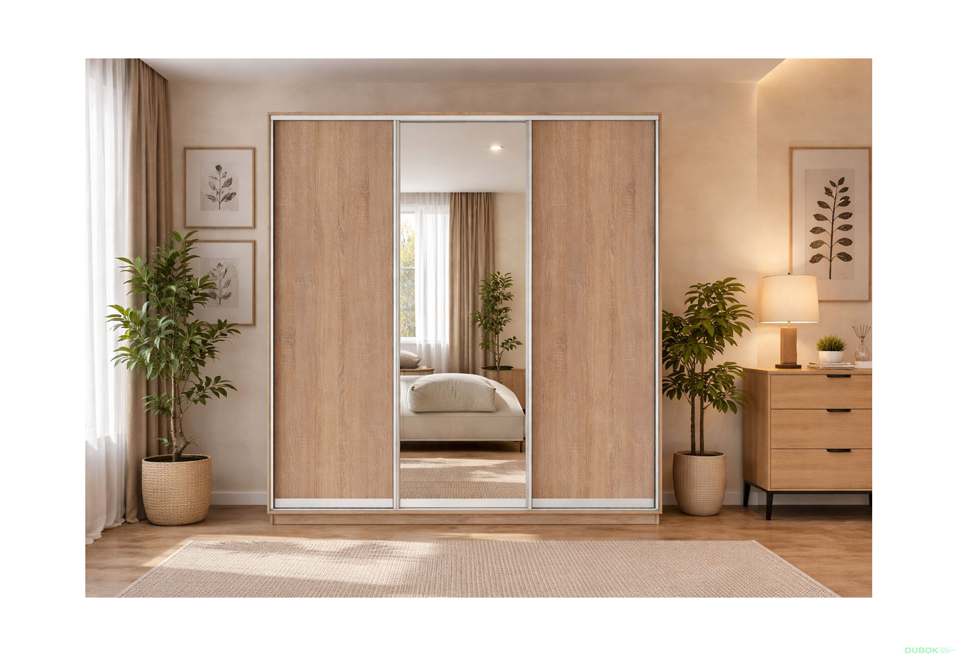 Fotografie 2 - Skříň s posuvnými dveřmi 2200x2700x600 2LTD 1 zrcadlo Dub Sonoma, profil stříbrný