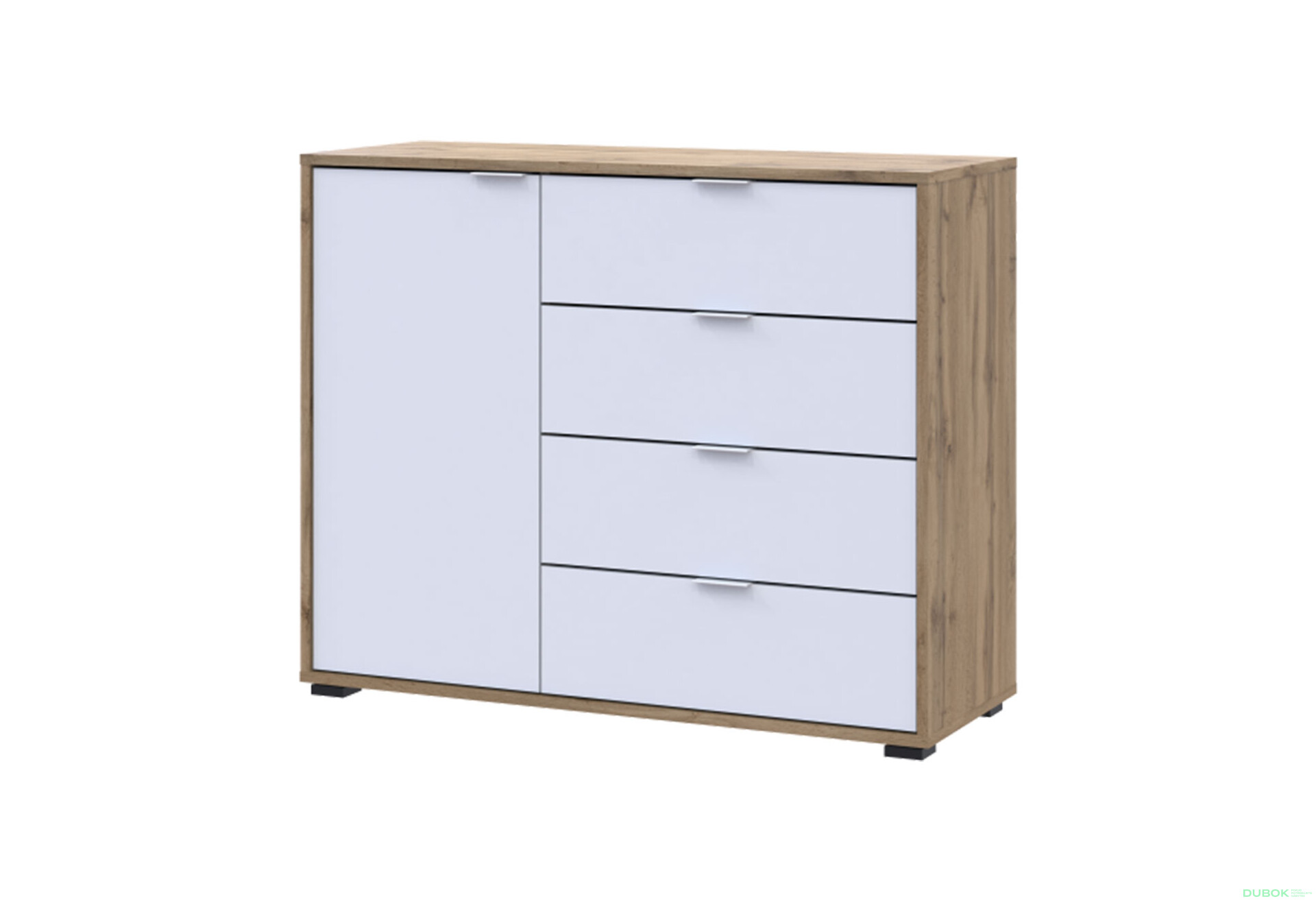 Fotografie 1 - Komoda s dvířky a 4 zásuvkami C1 100 cm Dub taho / Bílý