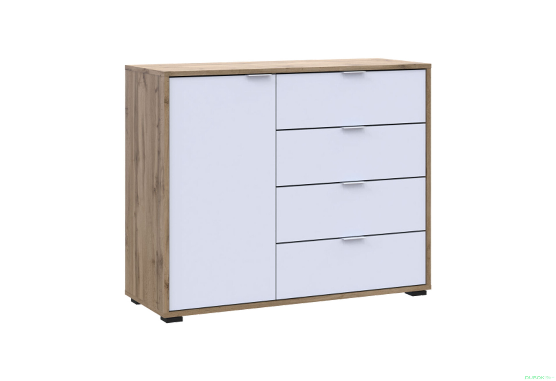 Fotografie 2 - Komoda s dvířky a 4 zásuvkami C1 100 cm Dub taho / Bílý