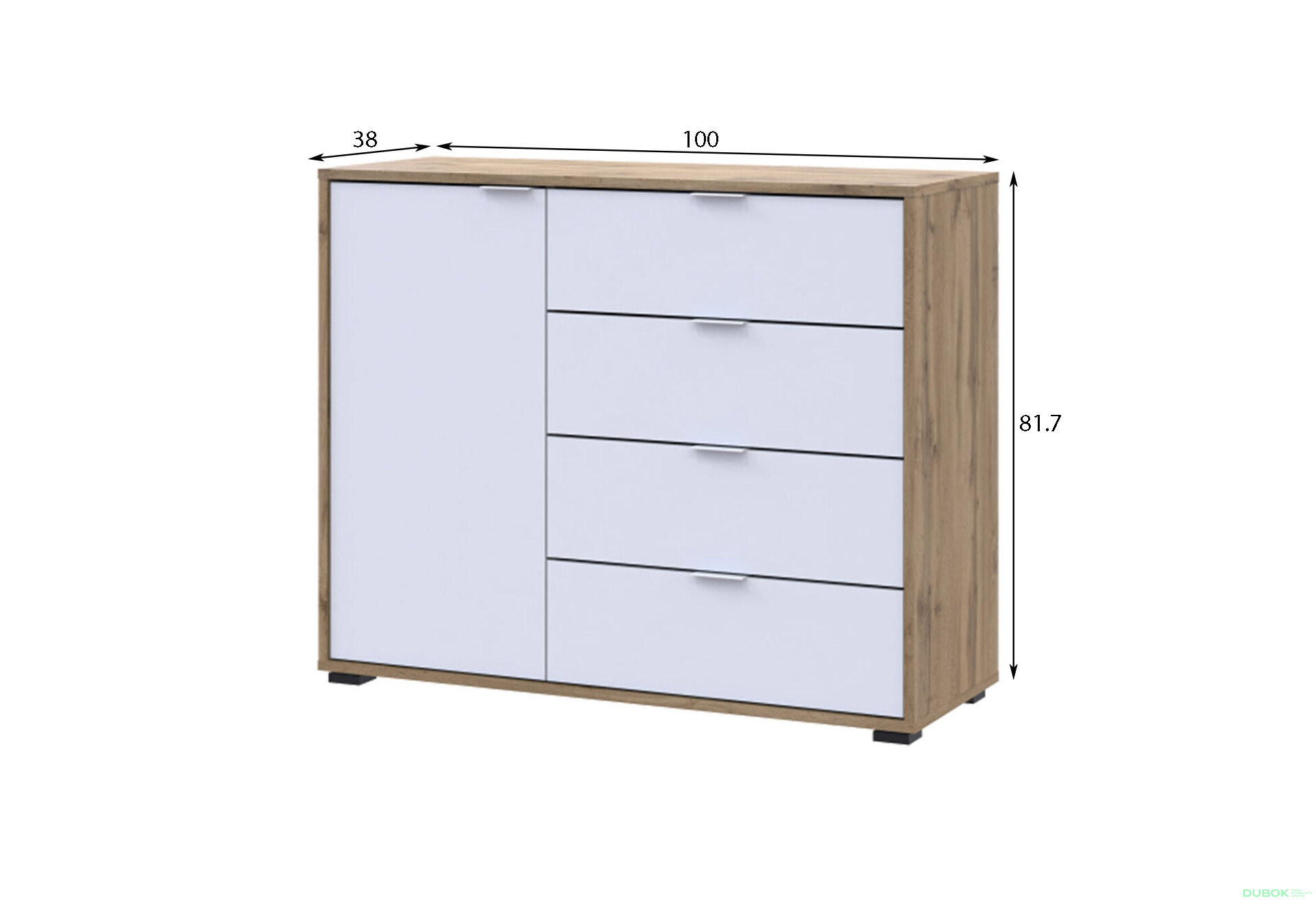 Fotografie 3 - Komoda s dvířky a 4 zásuvkami C1 100 cm Dub taho / Bílý